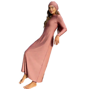 Burkini femme 3 pièces avec hijab – maillot de bain couvrant manches longues rose doux