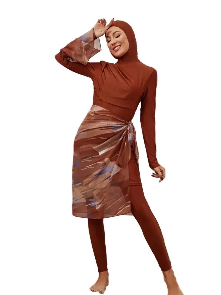 Burkini femme 4 pièces – maillot de bain couvrant avec robe, pantalon et hijab